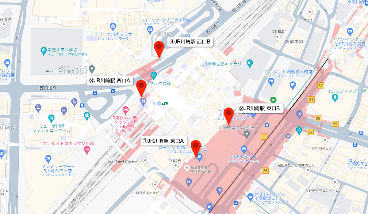 川崎駅エリアの街頭配布ポイント全体マップ