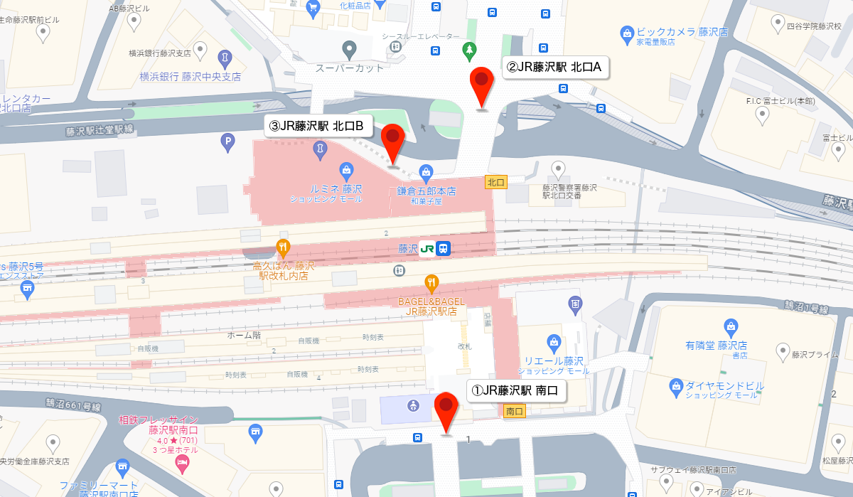 藤沢駅エリアの街頭配布ポイント全体マップ